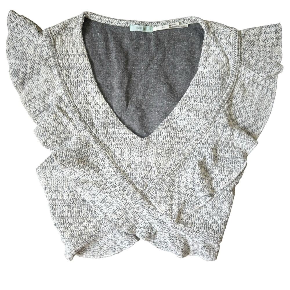 Urban Outfitters Kimchi Blue V-Neck Knit Top Tie Back Grey White Womens Size XS
